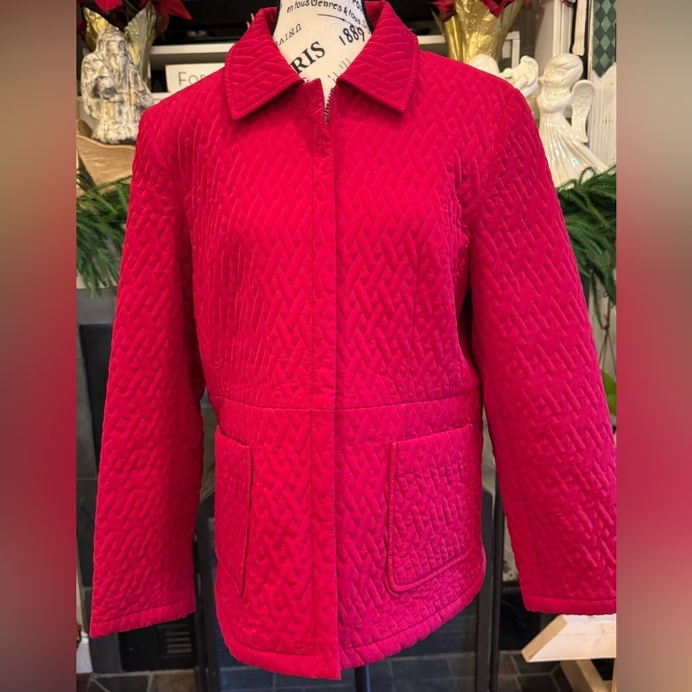 Vintage Red Quilted Coat Jacket Espirit Zip Front Pockets Lined Medium Holiday